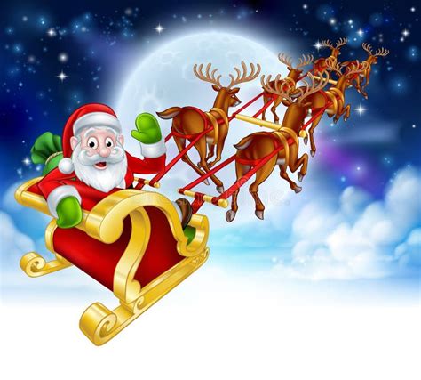 Christmas Cartoon Santa Reindeer Sleigh Stock Illustrations – 5,038 ...