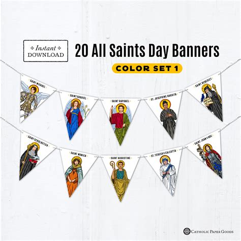 All Saints Day Banners Set 1, Color Printable Saint Banners, All Saints Party Decor, All Saints ...