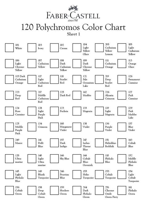 Faber-Castell Polychromos 120 Color Chart sheet 1 (Empty) by Kaleidooscope | Color chart, Faber ...