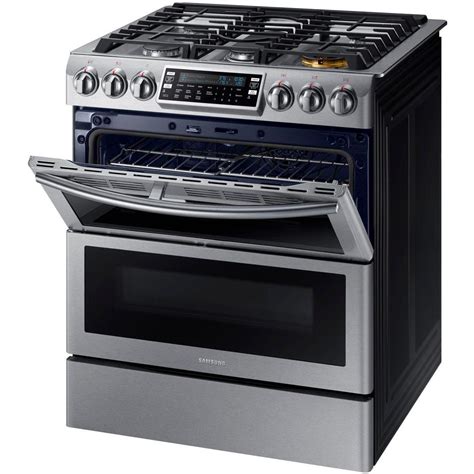 Samsung Flex Duo 5.8 cu. ft. Slide-In Double Oven Gas Range with Self-Cleaning Convection Oven ...