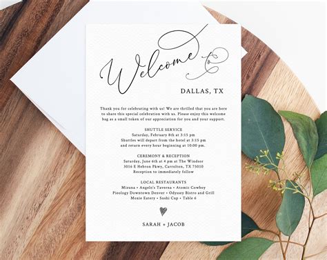 Welcome Letter Template, Wedding Itinerary Card, Welcome Bag Letter, W ...