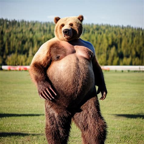 prompthunt: Oversized grizzly bear wearing overalls. Big belly, furry ...