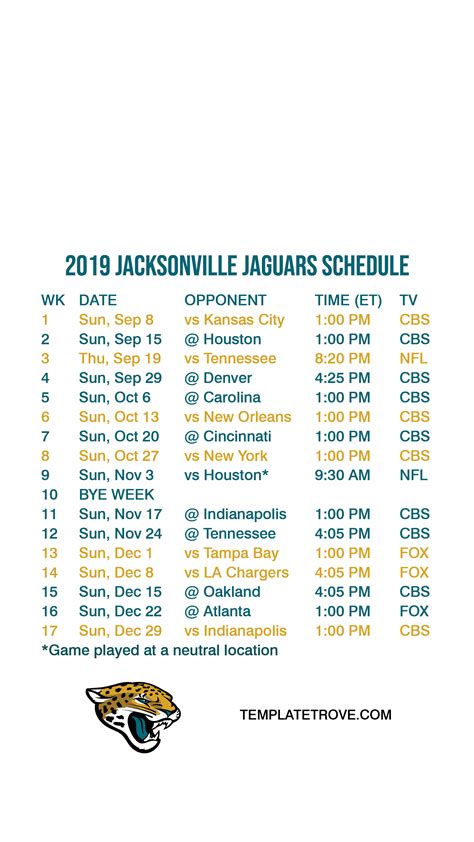 Jacksonville Jaguars 2024 Schedule Printable - Janela Kaylyn