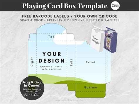 Drag and Drop Playing Cards Box Template, Custom Blank Tuck Box ...