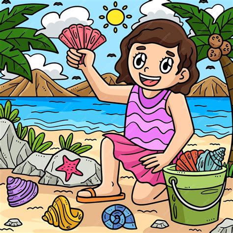 Premium Vector | This cartoon clipart shows a Summer Child Collecting ...