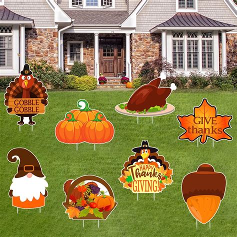 Amazon.com: 8Pcs Thanksgiving Yard Signs Outdoor Lawn Decorations- Fall Thanksgiving Outdoor ...