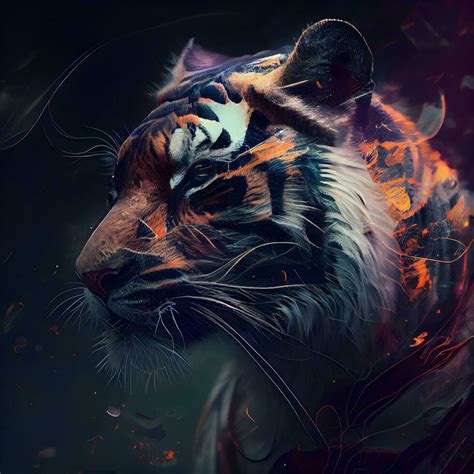 Tiger portrait with fire effect. Digital painting. Fantasy illustration., Ai Generative Image ...