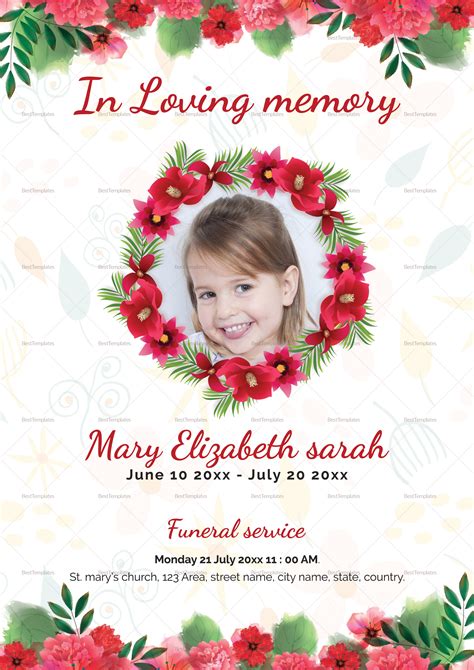 Order Service Funeral Template For kids in Adobe Photoshop, Microsoft Word