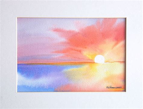 Abstract sunrise sunset original watercolor painting