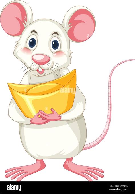 White rat holding gold on white background illustration Stock Vector ...