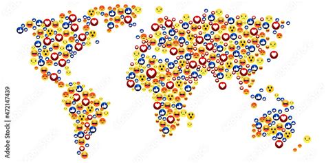 World Map Filled With Emojis and Reactions in Colorful Design. Modern ...