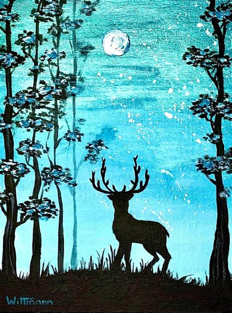 Pin by Lucio GonzÃ¡lez on Painting in 2021 | Deer painting, Forest wall art, Canvas art