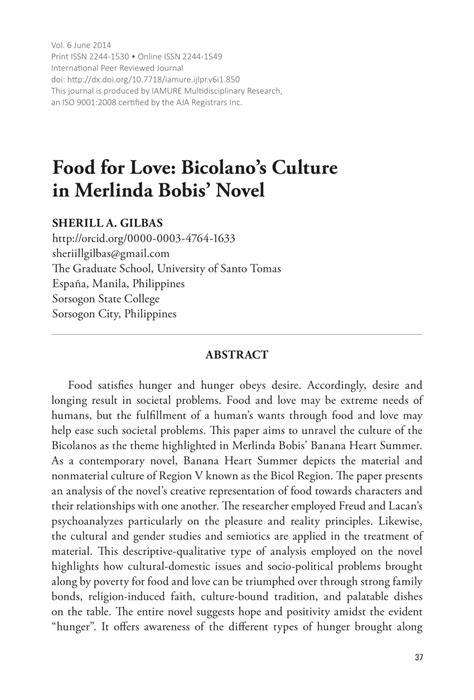 (PDF) Food for Love: Bicolano’s Culture in Merlinda Bobis’ Novel