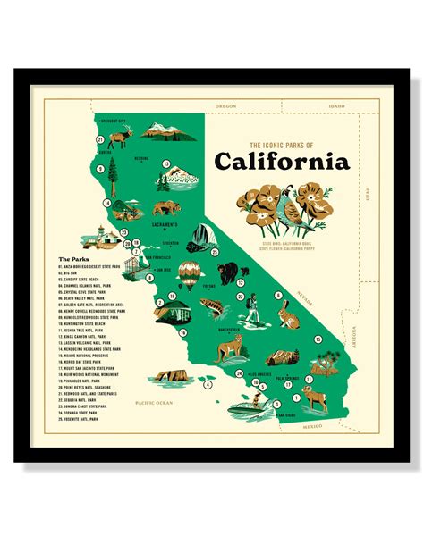 Iconic Parks of California Map Poster – Fifty-Nine Parks