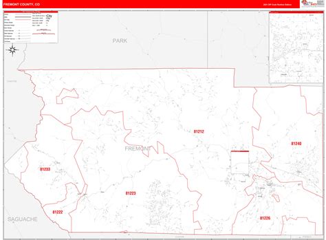 Fremont County, CO Zip Code Wall Map Red Line Style by MarketMAPS - MapSales