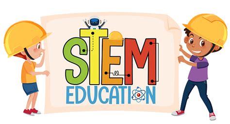 Ilustración de Logotipo De Educación Stem Con Niños Que Usan Traje De Ingeniero Aislado y más ...