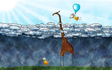 anime, clouds, Sun, sun rays, balloon, rain, nature, giraffes, fantasy art, artwork, drawing ...