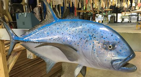 Bluefin Trevally Fish Replica, mounted spearfish