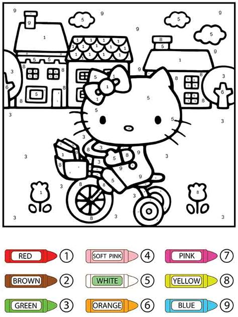 Cute Hello Kitty Riding Color By Number Coloring Page - Free Printable ...