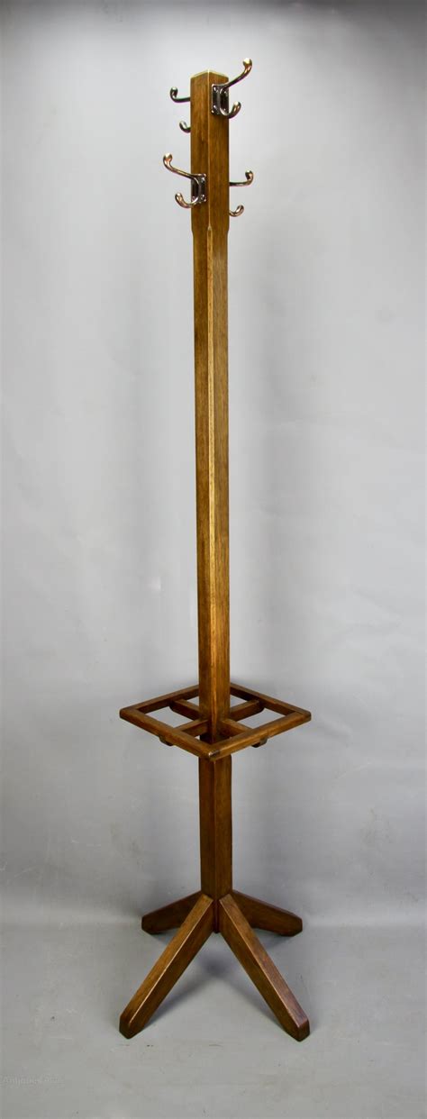 Arts & Crafts Oak Coat Rack Stick Umbrella Stand - Antiques Atlas