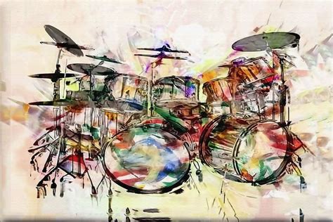 an artistic painting of a drum set