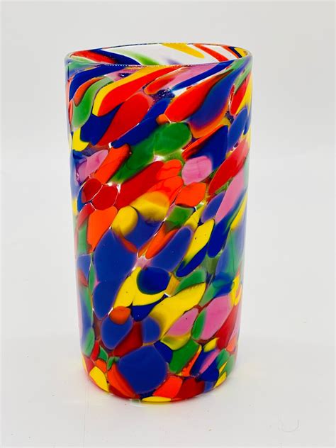 Hand Blown Glass: Rainbow Tumbler - Etsy