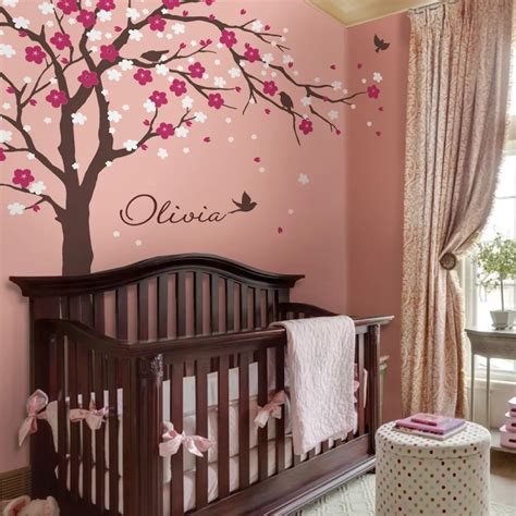 Modern Cherry Blossom Vinyl Wall Stickers Tree With Flowers Wall Art Decals Kids Baby Room ...