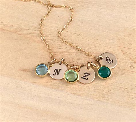 Mothers Birthstone Necklace, Sterling Silver Mom Initial Charm, Person– LillaDesigns