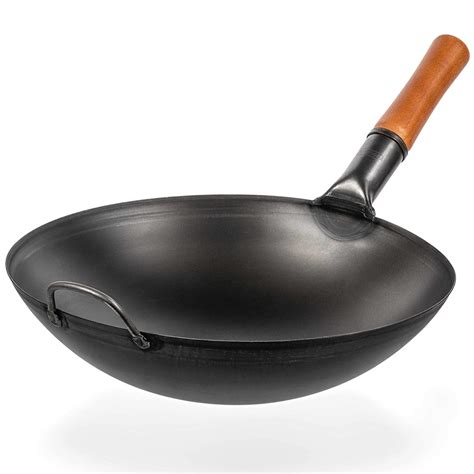 YOSUKATA Carbon Steel Wok Pan - 14 “ Woks and Stir Fry Pans - Chinese Wok with Round Bottom Wok ...