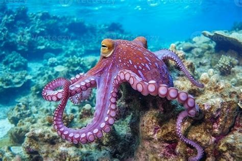 Red Octopus on coral reef in the Sea.Generative Ai. 29555212 Stock Photo at Vecteezy