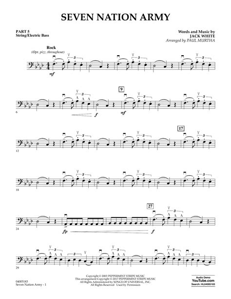 Seven Nation Army - Pt.5 - String/Electric Bass by Paul Murtha Sheet Music for Concert Band ...