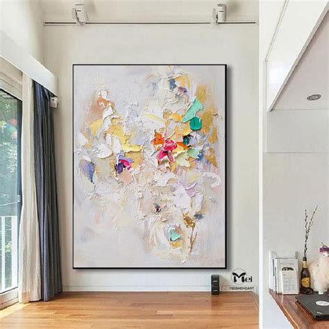 Large Texture Abstract Painting Colorful Painting White - Etsy