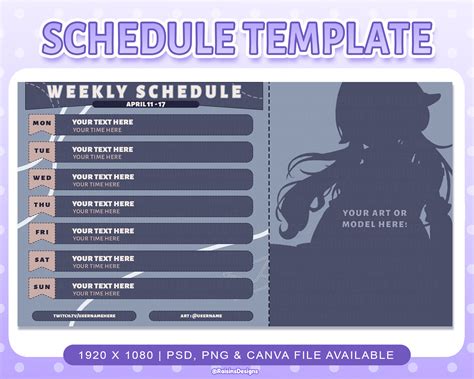 Stream Schedule Template for Twitch & Youtube Streaming / Dark Navy ...