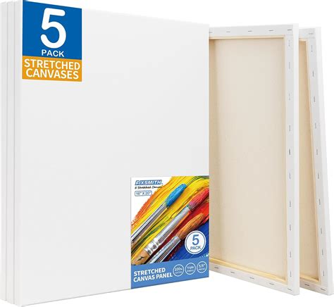 FIXSMITH Stretched White Blank Canvas - 16x20 Inch, 5 Pack,Primed Large ...