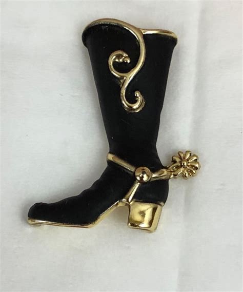 Black Gold Tone Western Cowboy Boot Spurs Vintage Lapel Pin Tie Tack ...