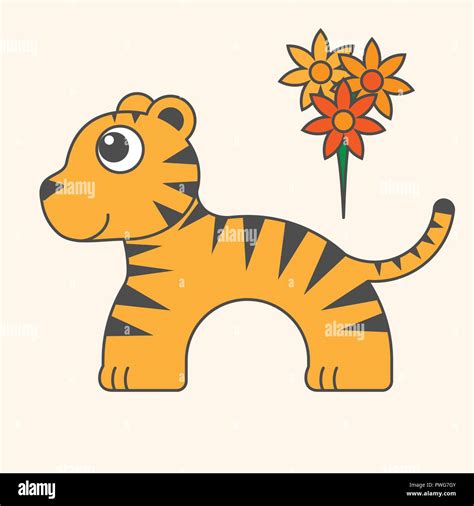 Cartoon tiger for kids. Illustration for children. Flat design. Animal in minimalism style ...