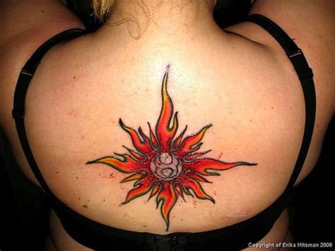 Erika Hitsman. Burning sun tattoos. Flames of burning sun inked on ...