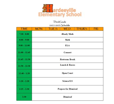 3rd Grade Class Schedule – Mrs. Doris Jones Vargas – Hardeeville Elementary School