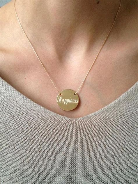 Gold Disc Necklace Engraved Disc Necklace Gold 14k Name Tag | Etsy