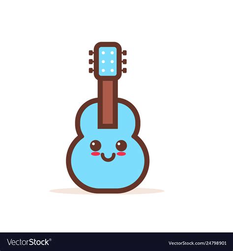 Cute blue classic wooden guitar cartoon comic Vector Image