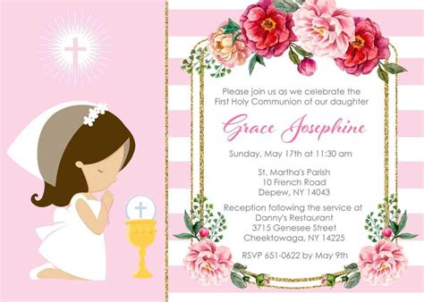 Elegant First Communion Invitations with Floral Design