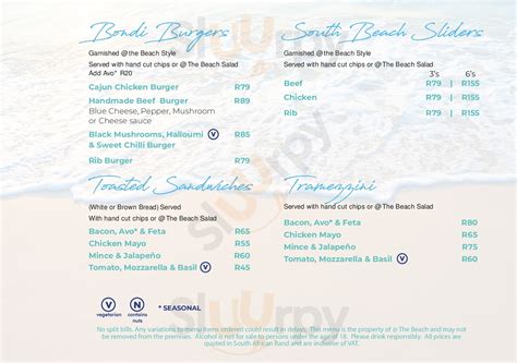 @the Beach Bar menù, Pretoria - Main Menu | Sluurpy