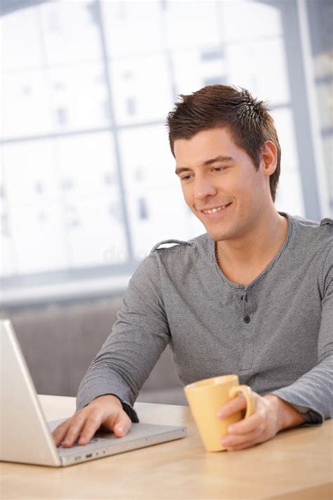 Smiling Guy Using Laptop Computer Royalty Free Stock Photos - Image ...