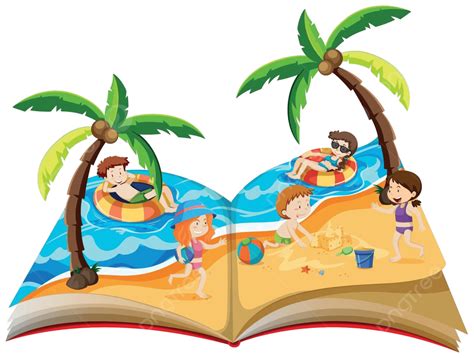 Buku Pop Up Dengan Latar Belakang Pohon Laut Liburan Musim Panas Vektor, Laut, Pohon, Latar ...