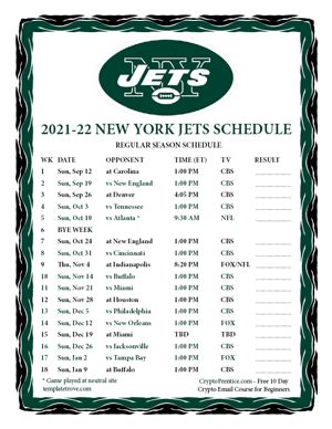 Printable 2021-2022 New York Jets Schedule