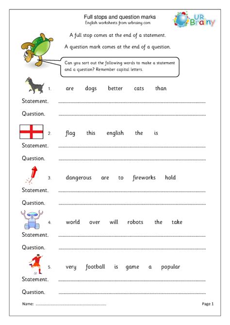 Full stops and question marks - Sentences and Punctuation by URBrainy.com