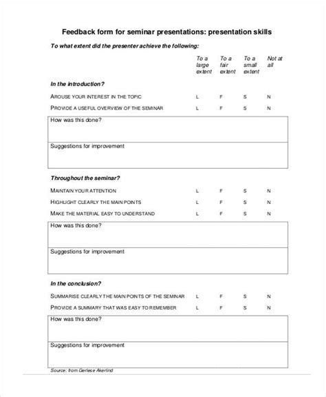 FREE 22+ Presentation Feedback Forms in PDF | Excel | MS Word