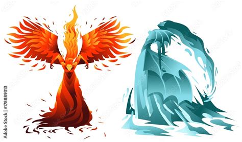 water and fire elemental fantasy creatures Stock Vector | Adobe Stock