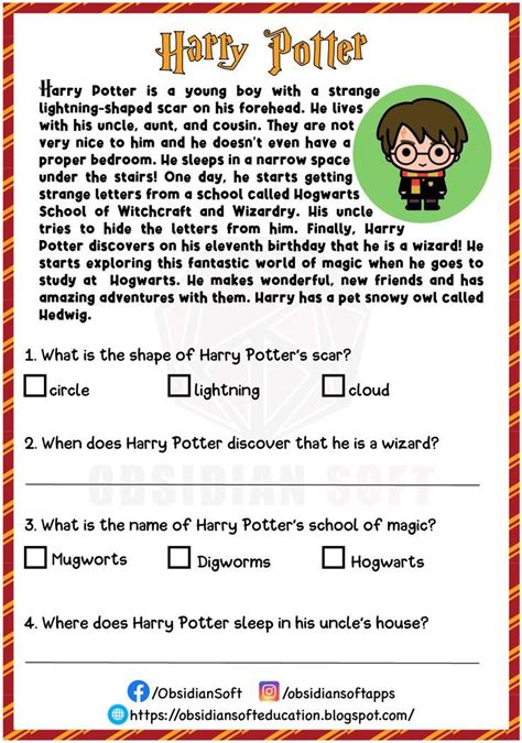 Harry Potter Reading Comprehension | Harry potter lessons, Harry potter ...