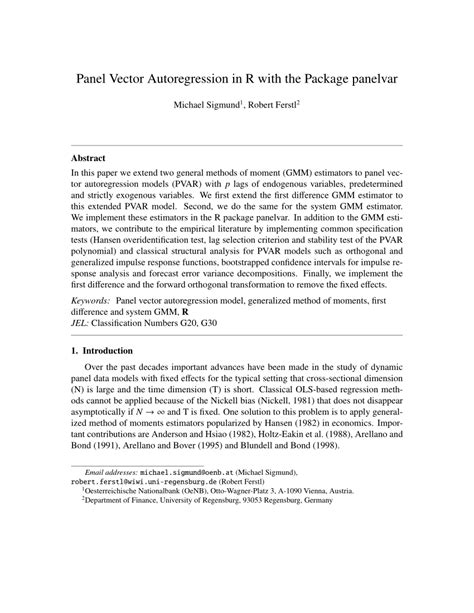 (PDF) Panel Vector Autoregression in R with the Package Panelvar